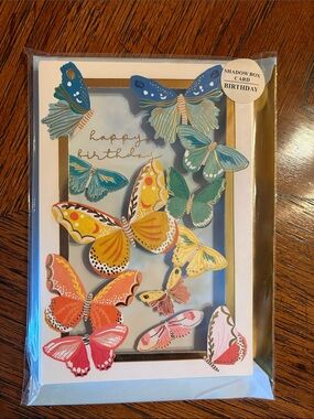 Punch Studio Multicolor Butterfly Shadow Box Card with Gold Trim